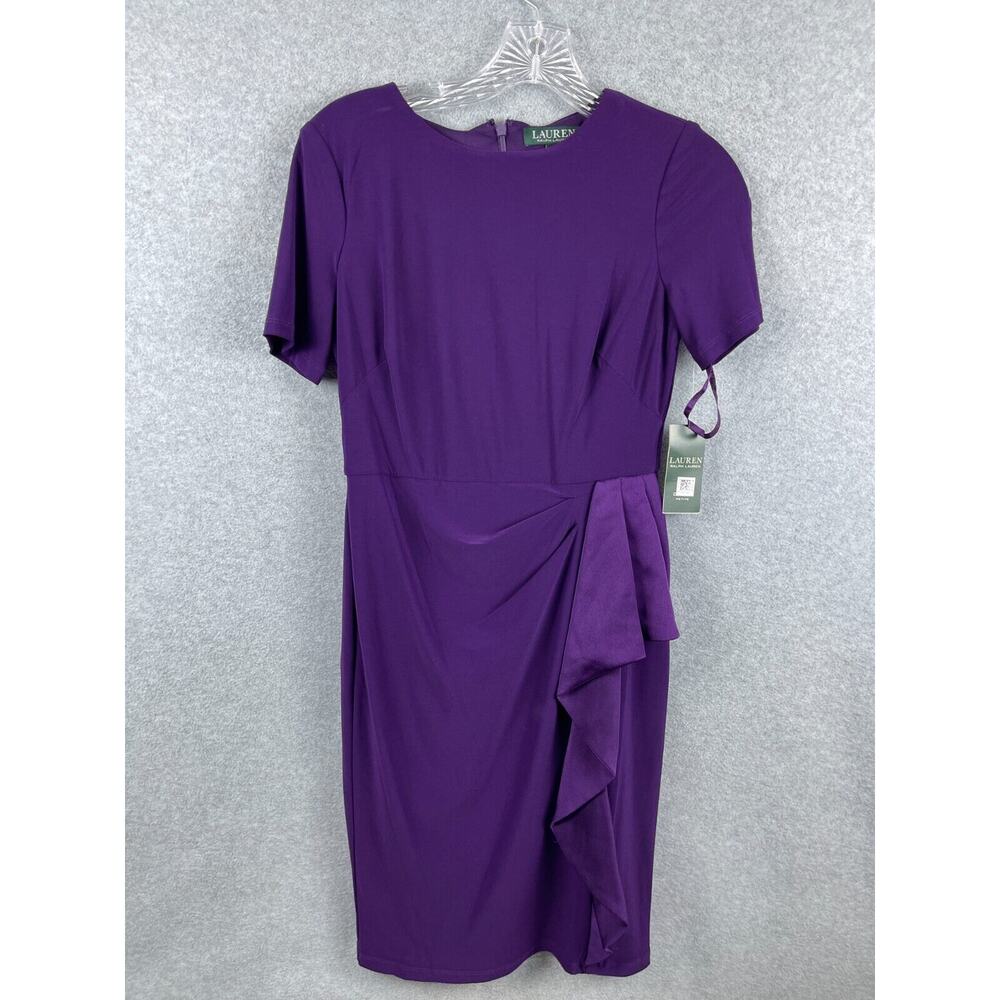 Lauren RALPH LAUREN Short Sleeve Jewel Neck Shift Dress 2P Plum Purple Wedding